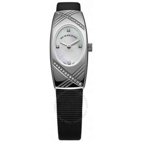 Burberry Mother of Pearl Dial Black Leather Ladies Watch BU6028